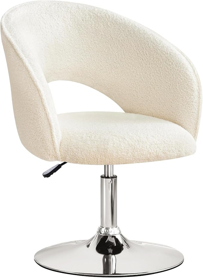 Furniliving White Makeup Vanity Chair Height Adjustable Swivel Chairs with Sherpa Accent for Living Room &amp Lounge