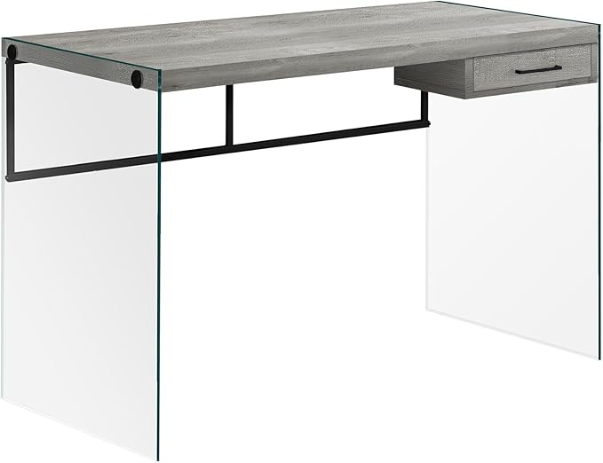 Computer Desk Home Office Laptop Storage Drawers 48 L Work Grey Laminate Clear Tempered Glass Contemporary Modern