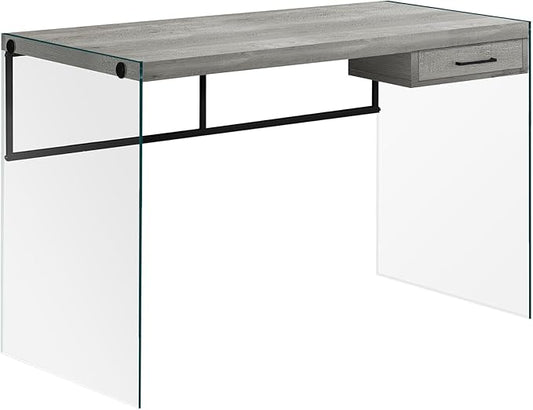 Computer Desk Home Office Laptop Storage Drawers 48 l Work Grey Laminate Clear Tempered Glass Contemporary Modern