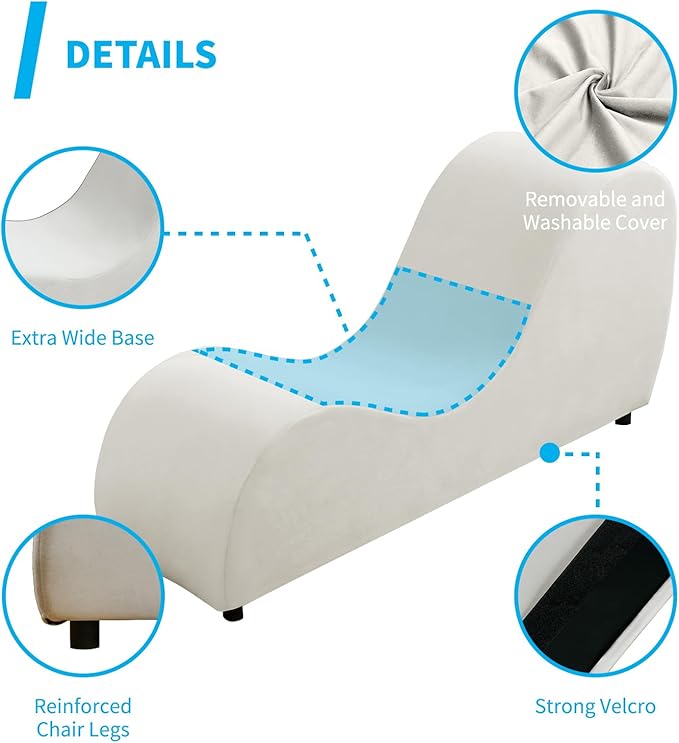 Mjkone 60.6 W Yoga Sofa Chair Chaise Lounge Chairs Indoor for Adults Bedroom Yogas Stretching Curved Velvet Yoga Lounges Chaise Chair for Living Room Relaxing Apartment Exercising Beige