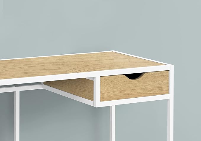 Penau Computer Desk for Home Office Modern Design with Storage Drawer 42.25l x 20w x 30h Natural Laminate with White Metal Frame