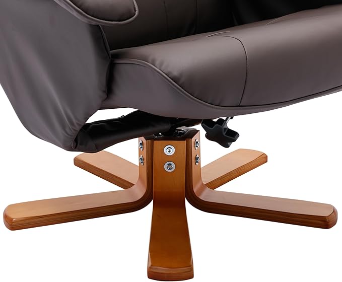 Recliner Chair with Ottoman Swivel Recliner Chair with Wood Base for Livingroom Bedroom Faux Leather BeigeGrey
