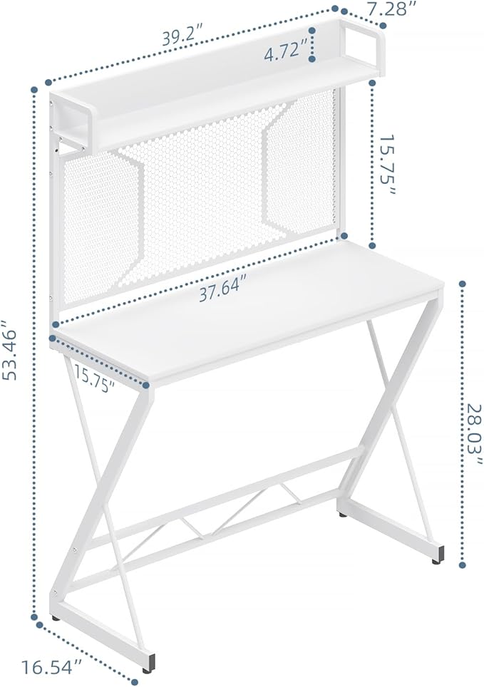 Elephance Small Gaming Desk with Pegboard 39 Inch Computer Desk with Storage Shelves Modern Office Desk for Study Work Home Office Small Spaces White
