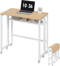 Folding Computer Desk with Storage Shelf 25.2 Rolling Folding Desk with Wheels for Small Spaces Living Room Bedroom Office White and Natural DN08WN