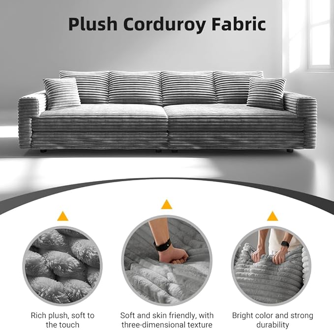 102 Oversized Modular Sectional Sofa with Movable Ottoman 2-in-1 Convertible Deep Seat Sleeper Daybed 4-Seater Plush Corduroy Cloud Couchwith 6 Pillows for Living Room &amp Apartment