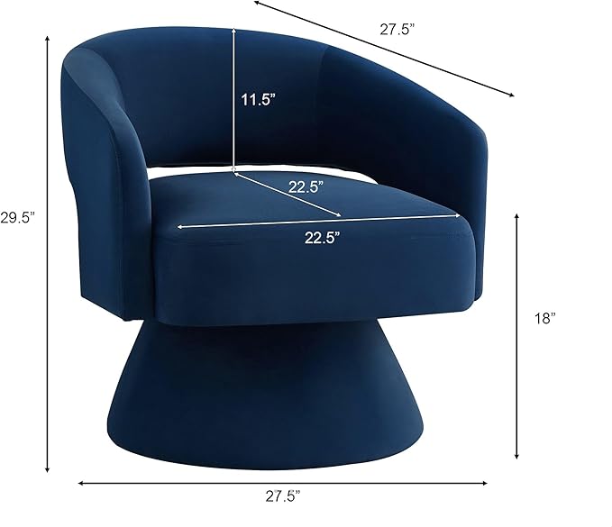 GDFStudio Swivel Barrel Chair Accent Arm Chair for Living Room Upholstered Velvet Round Reading Armchair Modern 360 Degree Comfy Swivel Chair with Open Backrest for Bedroom Office Navy Blue