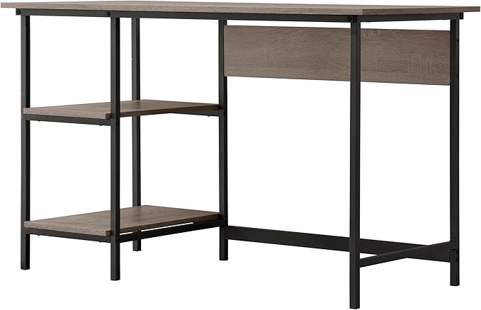 Weathered Gray Desk with 2 Metal Accent Shelves - Space Saving Home Office Solution