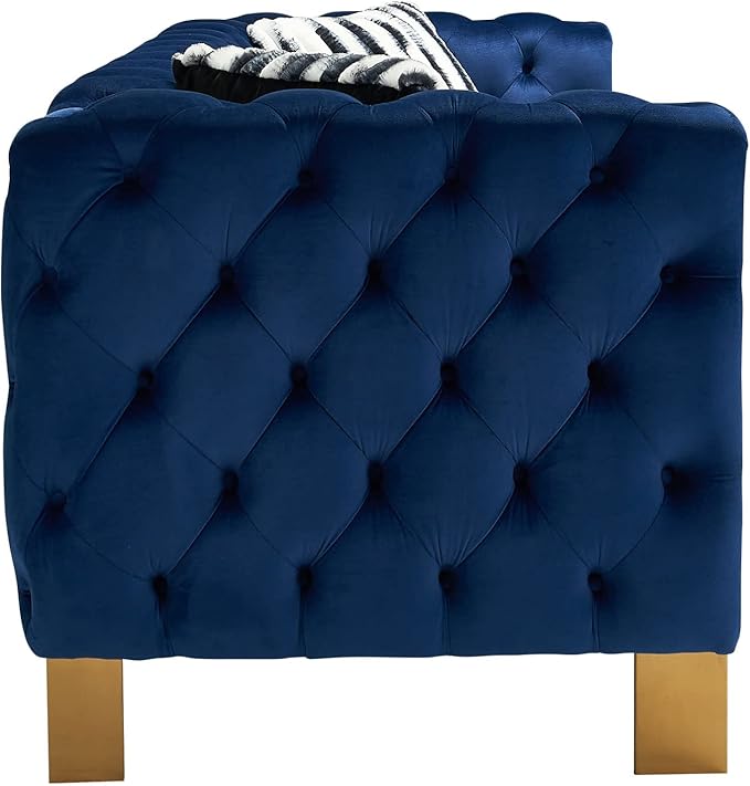 Chesterfield Modern Tufted Velvet Living Room Sofa with High Armrest and Metal Legs Decor 84.25''W 3 Seater Couch Couches Furniture for Bedroom Office (Blue)