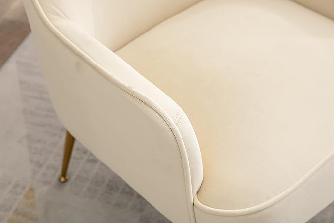 Modern Ergonomics Soft Velvet Fabric Material Accent Chair with Gold Legs and Adjustable Feet Screws for Indoor Home Living RoomCream White