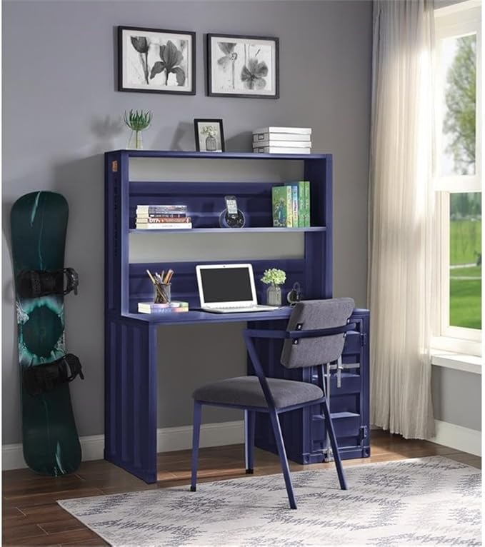 Acme Cargo Metal Frame Desk and Hutch with Storage Base in Blue