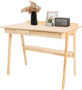 Modern Computer Desk with 2 Drawers &amp Storage Shelf Solid Wood Writing Desk for Home Office 39.3 Large Desktop 330 lbs Load Capacity Ergonomic Study Table (Log Color)