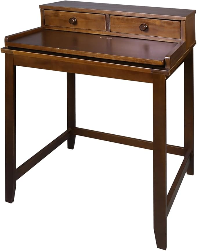 Medieval Majesty Office Computer Desk in Truffle Brown Finish with Hutch Pull-Out Tray and Concealed Storage Compartment 22 x 28 x 35 Solid Pine Wood