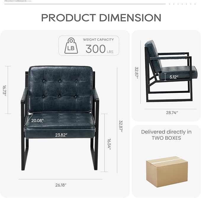 Accent Chairs Set of 2 Modern Accent Arm Chairs for Living Room Comfy Leather Armchairs with Metal Legs for Bedroom Reception Room Blue