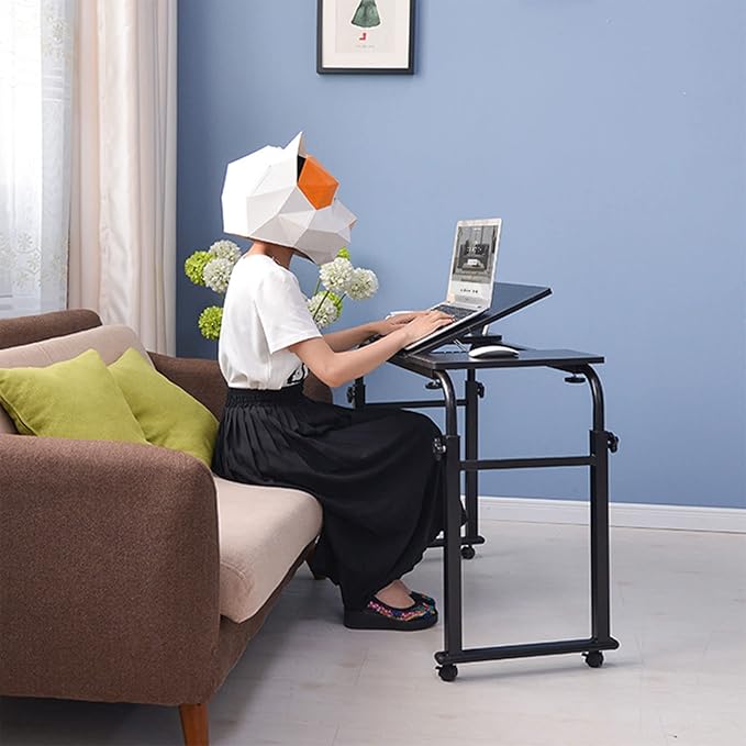 Mobile Stretchable DeskHeight Adjustable and Tilt Laptop Desk with Wheels Storage Desk Home Office Computer Workstation (Style 1Black)