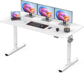 Standing Desk Large Height Adjustable Electric Stand up Desk 63 x 24 Inches Sit Stand Home Office Desk with Splice Board White Frame/White Top