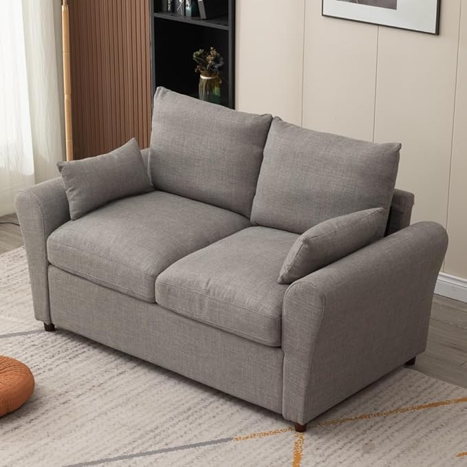 Panana Loveseat Sofa 2 Seater and 3 Seater Modern Couch Fabric Couch with Under Storage Seat CushionTrack Armrest Comfy Couches for Small Spaces Living Room (Light Gray Linen Fabric 2 Seater)