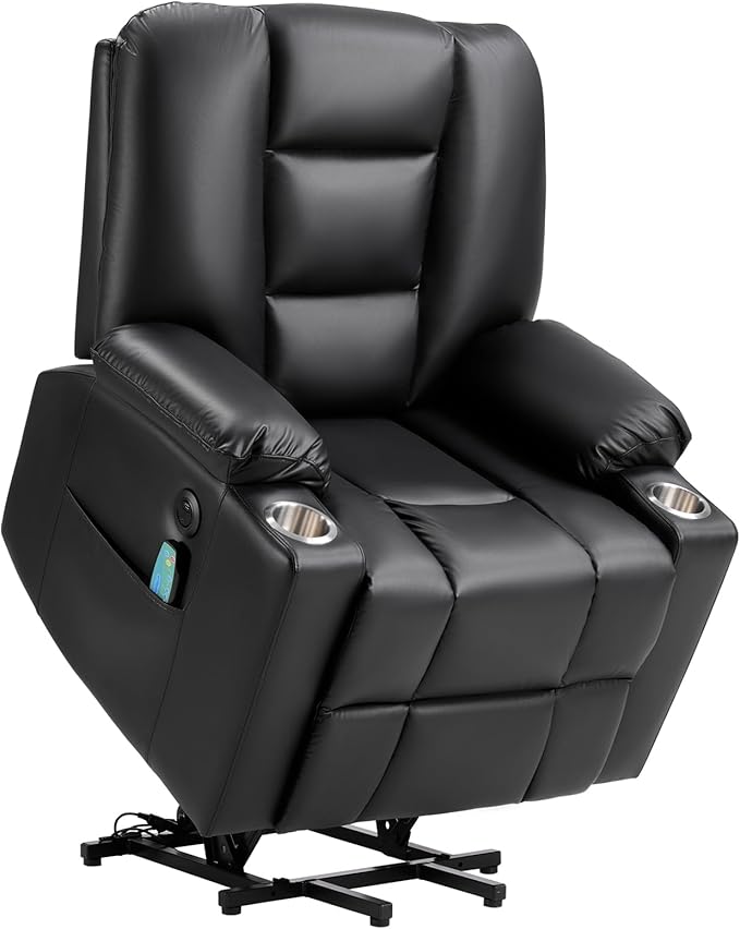 CANMOV Leather Power Lift Recliner Chair for Elderly Lift Chair Single Sofa with Massage and HeatingElectric Lift Recliner with Cup Holders USB Port for Living RoomBlack
