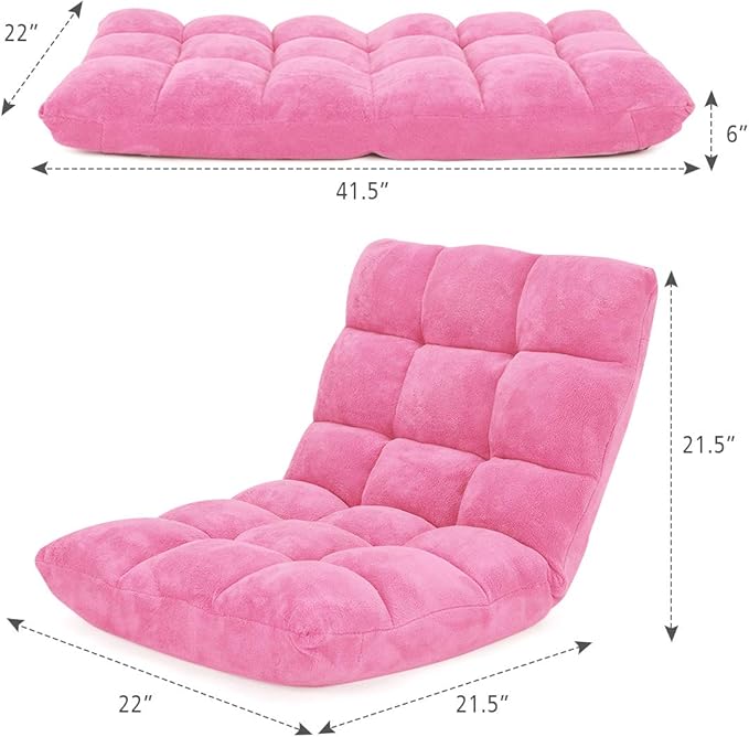 FANTASK 14-Position Sofa Folding Memory Foam Floor Chair w/Comfy Cushions &amp Study Steel Frame Angle Adjustable Floor Couch Sofa for Reading Game Meditating (Pink)