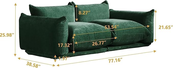 JACH Modern Love Seat Couch Chenille Couch Deep Love Seat Couches with Thick Cushion 77 Plush Sofas Furniture for Small Spaces Living Room Bedroom Office Apartment Green