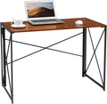Writing Computer Desk Modern Simple Study Desk Industrial Style Folding Laptop Table for Home Office Notebook Desk Walnut Brown Desktop Black Frame…