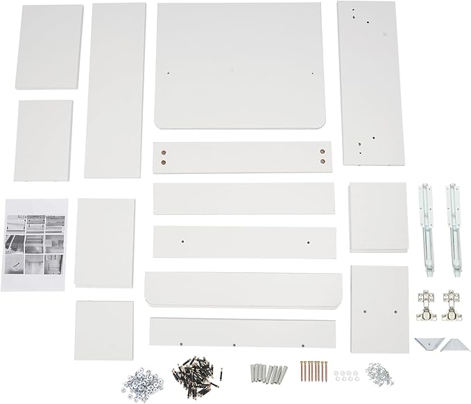 Wall Mounted Folding Desk Solid Wood Floating Laptop Desk with Wall Mounted Bookshelf for Living Room Coffee Shop Apartments 88lbs Table Load-Bearing (White)