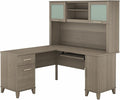 Bush Home Somerset 60W L Shaped Desk with Hutch in Ash Gray