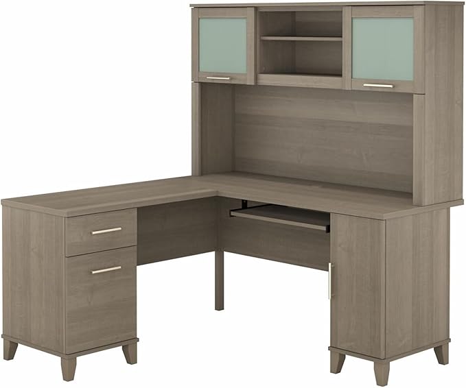 Bush Home Somerset 60W L Shaped Desk with Hutch in Ash Gray