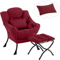 Lazy Chair with Ottoman Comfy Fabric Accent Lounge Armchair with Lumbar Pillow and Folding Footrest Reading Leisure Sofa Chair for Bedroom Living Room DormBurgundy