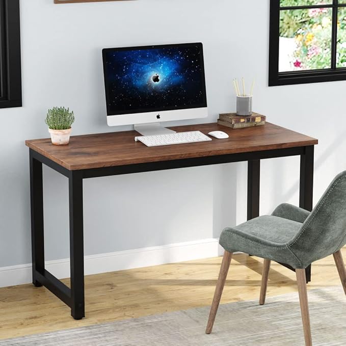 Tribesigns Modern Simple Computer Desk 47 inch Vintage Office Desk Computer Table Study Writing Study Desk Workstation for Home Office Rustic Brown