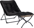 Comfy Saucer Chair for Adults Soft Faux Fur Bedroom Chair with Ottoman Accent Dorm Chairs Living Room Reading Chairs and Footstool Folding Seat for Teens X-Large Black