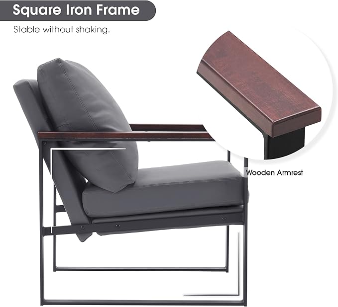 MCombo Modern Accent Chairs Faux Leather Upholstered Living Room Armchairs Waiting Room Guest Chair for Bedroom Office HQ304 (1 Grey)
