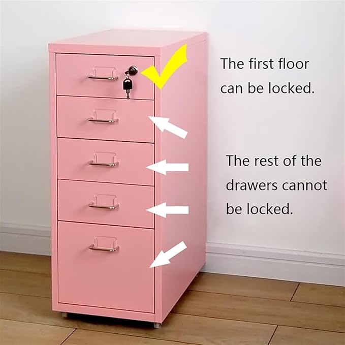 File Cabinet Metal Mobile File Cabinet with Lock and Casters Vertical Filing Cabinet 3/5 /6/8 Drawer Home Office Cabinet for /A4 File (Color : Pink Size : 6 Drawer)