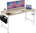 VINGLI 63 Inch Computer Office Modern Simple Gaming Desk with Side Fabric Drawer &amp Hook Up Wear-Resistant Surface Writing Desk Work Desk for Bedroom Living Room Oak Grey