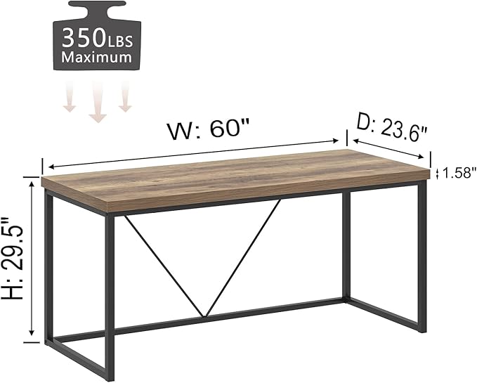 FOLUBAN Industrial Computer Desk Rustic Wood and Metal Writing Desk Vintage PC Table for Home Office Oak 60 inch