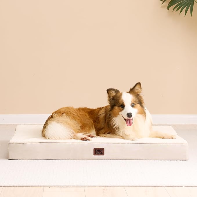 EHEYCIGA Orthopedic Dog Beds for Large Dogs with Removable Washable Cover Camel 36x27