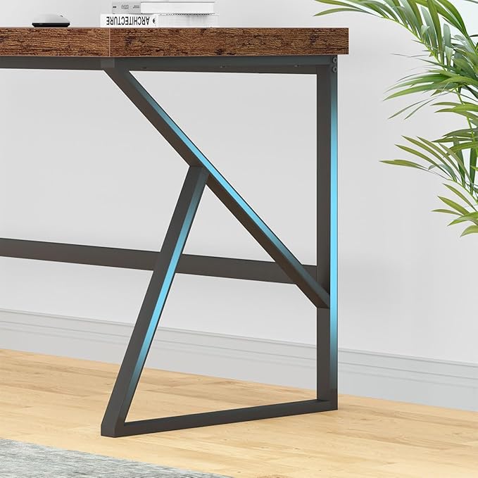 HSH Rustic Brown Desk Industrial Home Office Computer Desk Farmhouse Metal and Wood Computer Table Simple Bedroom Laptop PC Desk for Student Writing Study Gaming Executive Workstation 55 in