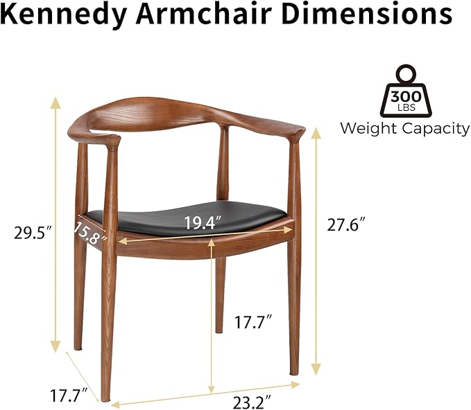 Polynices Mid Century Modern Dining Chair Pu Upholstered Kennedy Chair Solid Wood Armchair for Dining Room Kitchen Office Living Room .(Walnut)