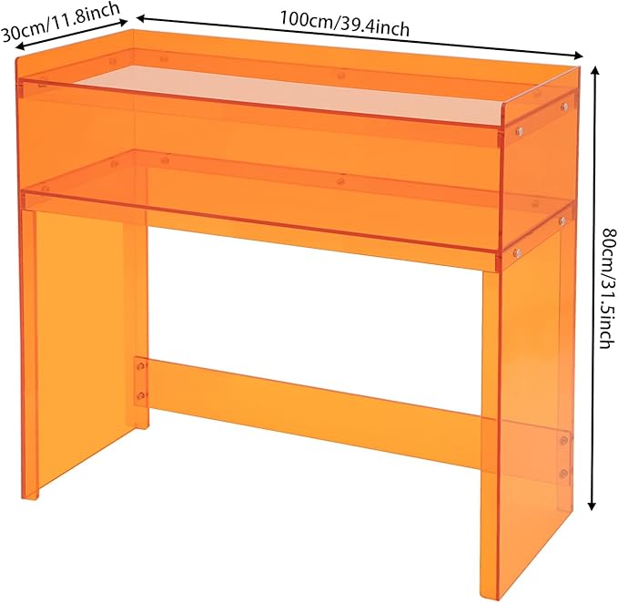 Acrylic Console Table 39.4×11.8×31.5in Laptop Workstation Study Table Modern Home Office Acrylic Console Desk for Living Room Office Entryway Hallway (Orange)