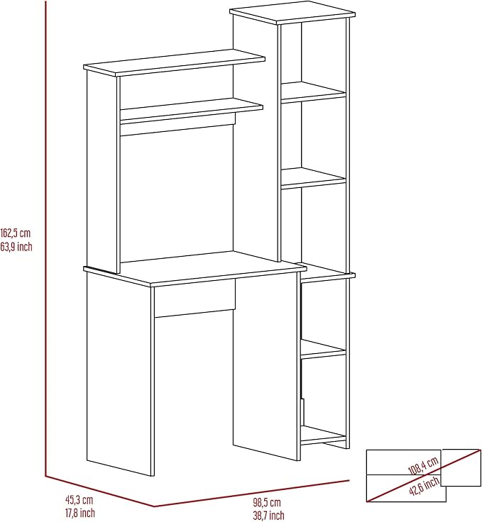 Penau Stylish Writing Desk with Two Shelves and Five Cubbies White Finish Durable Particle Board Compact Size for Home Office
