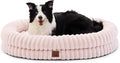 XL Dog Bed - Luxury Striped Faux Fur Waterproof Pet Couch with Removable Washable Cover Orthopedic Dog Bed with Bolster Sides for Sleeping Pink