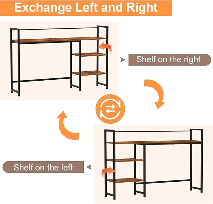 Snughome Desk Shelf 44.9 Large Desktop Organizer Shelf Desk Hutch for Computer Monitor 4 Tier Desk Top Display Rack Wood Desktop Bookshelf Storage Rack for Home Office Dorm