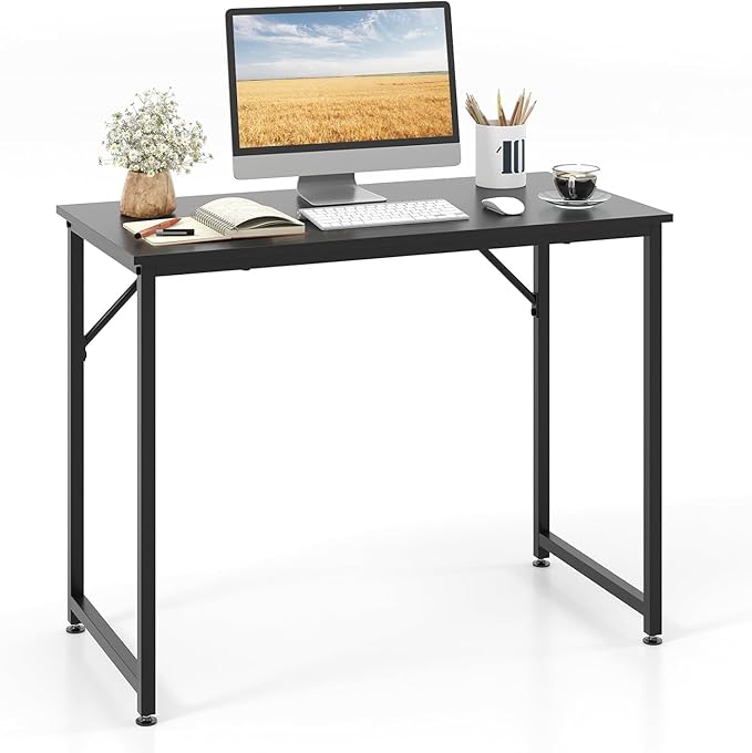 HOMGX Home Office Writing Desk Laptop PC Workstation 40-Inch Small Computer Desk w/Sturdy Metal Frame Modern Simple Laptop Desk for Home Office Bedroom Study (Black)