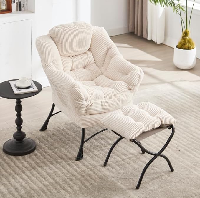 Lazy Chair with Ottoman Modern Lounge Accent Chair with Armrests &amp Side Pocket Reading Chair &amp Leisure Upholstered Footrest for Small Space Comfortable Living Room Chairs &amp Bedroom Chai