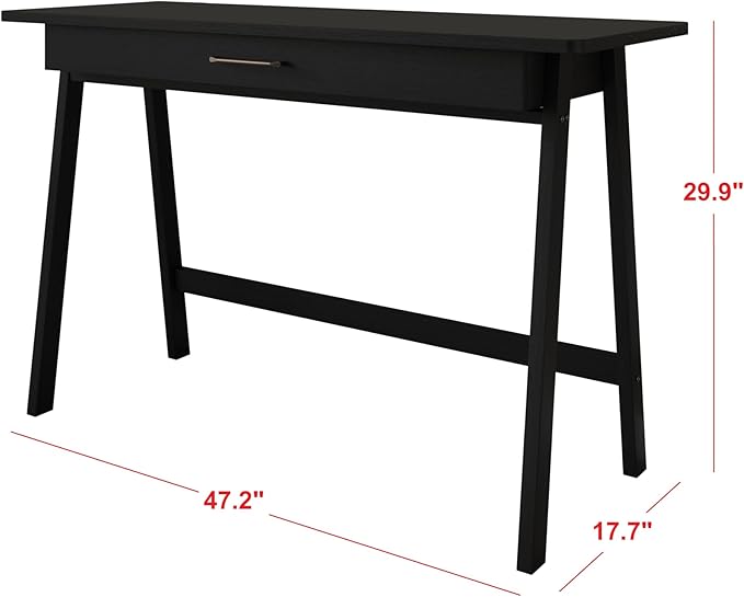 HOME DESIGN Serafina Solid Wood Writing Desk Modern Clean-Lined Design with Wide Storage Drawer Compact Home Office Desk Natural Wood Grain Finish Black