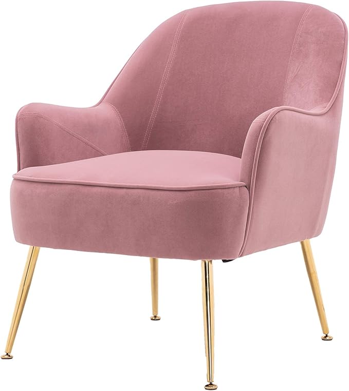 Modern Ergonomics Soft Velvet Fabric Material Armchair Accent Chair with Gold Legs Coffee Table Side Chair Comfy Upholstered Arm Chair for Indoor Home Living Room Bedroom (Pink)