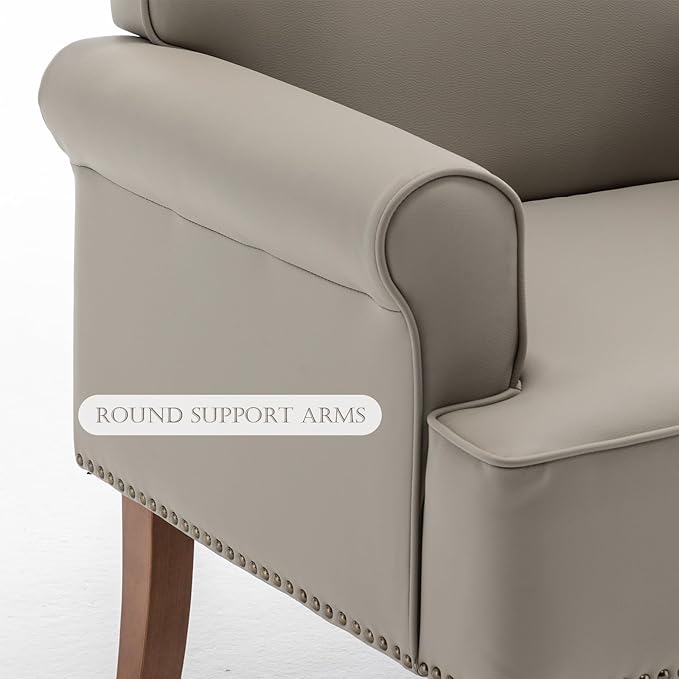 HOMEFLEX Accent Chair Faux Leather Living Room Chairs with Nailhead Trim Mid-Century Lounge Armchair with Solid Wood Legs Comfy Reading Single Sofa for Bedroom Waiting Room (Grey 1 Chair)