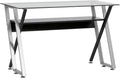 Calico Designs Colorado Glass Desk – 47 Modern Writing Desk with Tempered Glass Top Steel Frame &amp Storage Shelf – Home Office Computer or Study Table Black/Silver