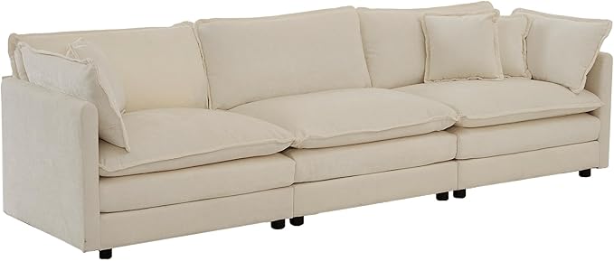 kevinplus 111.5'' Beige Modular Sectional Sofa Couch for Living Room Modern Contemporary 3-Seat Sofa Couch for Apartment Office Chenille Fabric Beige