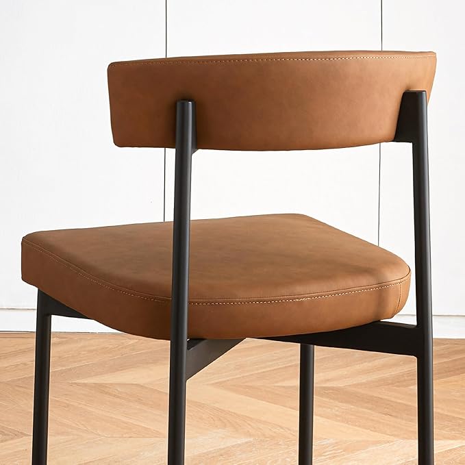 Brown Faux Leather Dining Chairs Set of 4 Armless Upholstered Kitchen ChairModern Dining Room Chair with Curved Backrest