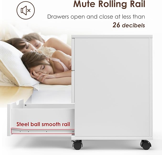 3 Drawer File Cabinet for Home Office 3-Drawer Vertical Filing Cabinet Rolling Wood Mobile File Cabinets Under Desk for Home Office with Casters (White)